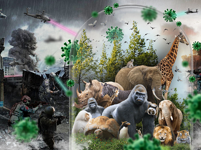 Corona saves the ecosystem concept art corona ecofriendly editing nature nature illustration photoedit photoshop tshirt vector virus zoo