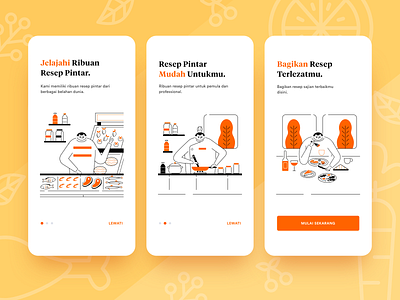 Onboarding Cooking App app chef cooking food human illustration intro kitchen line network onboard outline people recipe simple social ui