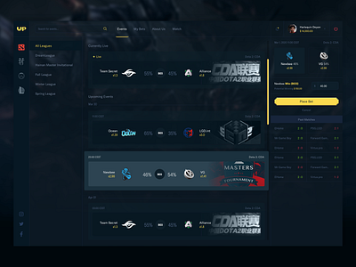 Well Played UI background betting branding card dota egames event gambling games gaming header logo lol matches scroll sidebar table team ui wellplayed