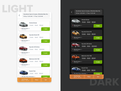 Vehicle Listing Page - Car Rental Platform app design car car rental app card design concept dark design light list view listing ui ux