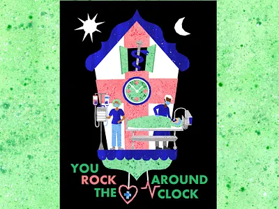 You ROCK Around the Clock! corona coronavirus cuckoo clock doctors healthcare hospitals illustration illustration art illustration design illustrations medical care medicine nhs nurses