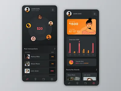 Neumorphism - Payments app - Mobile UI app black concept dark dark ui finance app illustration iphone minimal mobile mobile ui money neumorphic neumorphism orange payment payment app shadow ui uiux