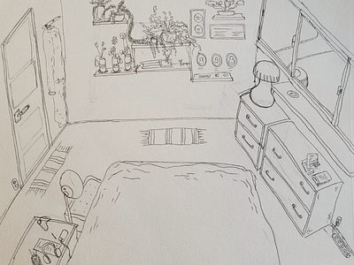 Bedroom bedroom furniture illustration pencil