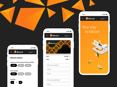 Bitcard - mobile version app application brand branding branding design design illustration inputs mobile orange ui ux