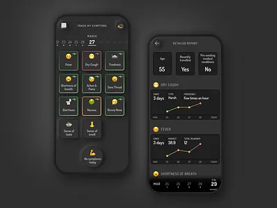 My Symptoms App - Track your Coronavirus Symptoms coronavirus covid19 dark ui neomorphism ui ux