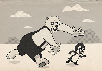 Run Piplo, run! 1930s bear cartoon cartoon character character illustration penguin polar bear retro vintage