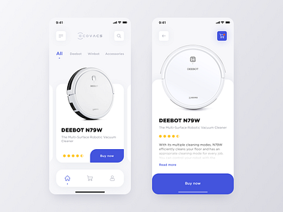 ECOVACS Robots Product Card app app design applicaiton blue cards design elements ios layout light mobile navigation product shop smart style typogaphy typography ui ux design