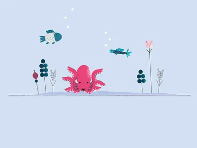 Under the sea algae fish octopus sea