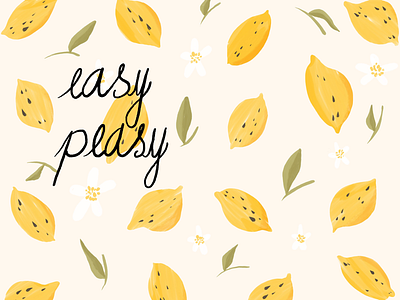 Lemon squeezy bright colorful easy peasy flat guache hand draw hand writing illustration inking ipad art lemon lettering pattern positive affirmations seamless spring collection yellow