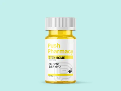 Push Pharmacy blue bottle cap cornoa covid 19 covid19 drug drugs help mockup perscription pharmacy pills push stayhome takeone washhands workfromhome yellow