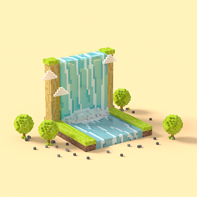 Waterfall 3d creative design illustration magicavoxel nature vector vote voxel waterfall