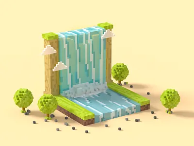 Waterfall 3d creative design illustration magicavoxel nature vector vote voxel waterfall