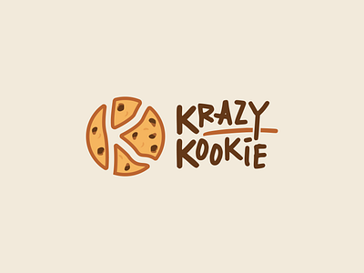 Krazy Kookie adobe illustrator branding brown challenge chocolate cookie crazy design flat fun icon identity logo logo challenge logo design typography vector wordmark