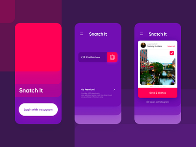 Snatch It App 99designs button download instagram library link media mobile app post save ui ux ui design uidesign