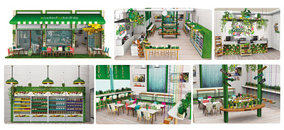 Restaurant Cookedby 3D 3d branding concept decoration design merchandising restaurant scenography sketchup visual identity