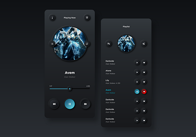 Music Player UI Design (Neumorphism Concept) 2020 adobe xd animation app daily ui dark ui design music app neon neumorphic neumorphism new skeumorphic skeumorphism tredy trending typography ui ui design ux