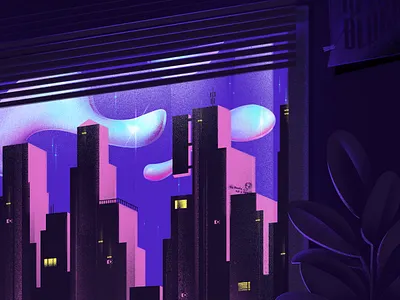Stay Home apartment blocks city clouds corona cover dribbble hello hellodribbble home house illustration ozoyo pink purple stay home stayhome window