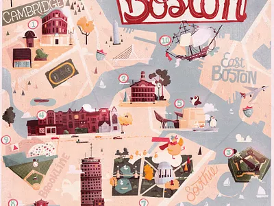 Uber Boston boston brown stone building cambridge clouds illustrated map illustration lettering map mass neighborhood new england poster uber uber design