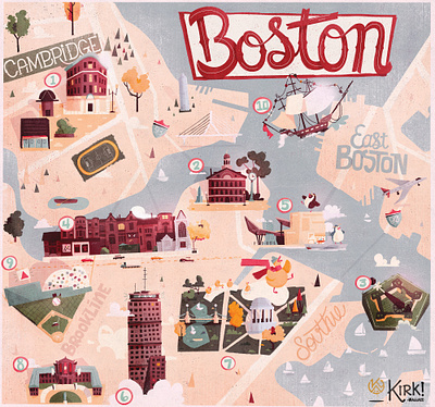 Uber Boston boston brown stone building cambridge clouds illustrated map illustration lettering map mass neighborhood new england poster uber uber design