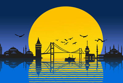 İstanbul Turkey cty design designs graphic illustration illustrator istanbul minimal sea sunset turkey vector