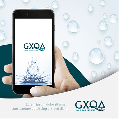 GXQA logo design app blue bold branding clean color creative design drop drop logo icon minimal phone typography water water logo web