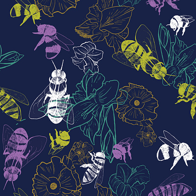 Save the Bees bees chartreuse design floral hand drawn home decor illustration illustrator pattern surface pattern design textile pattern wallpaper