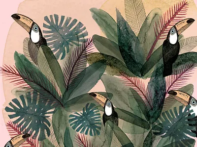 Selva animals illustration pattern toucans