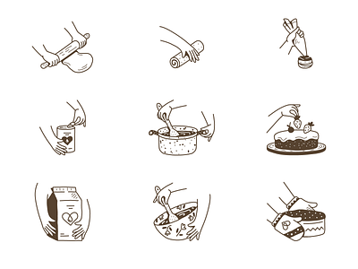 Cooking process - icon set branding cake cartoon cartoon illustration cooking design flat food hand icon icon set iconography icons illustration illustrator logo minimal simple vector vectors