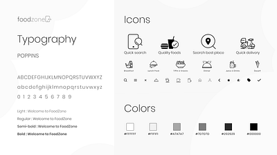 3-Typography, icons & colors used for FOODZONE mobile app branding design icon illustration typography ui ux