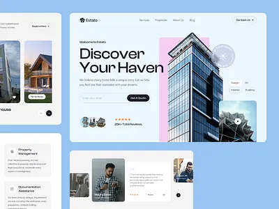 Estato - Real Estate Landing Page UI Design branding creativeweb dreamhome dribbbleshots elegantdesign homefinder landingpagedesign luxuryhomes minimaldesign mobileappui moderndesign newlisting realestate realestateapp realestatedashboard realestateui realtorlife uiinspiration uiux webdesign