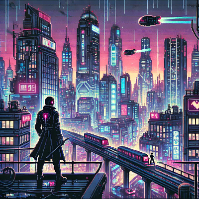 Neon Skyline: A Cyberpunk Pixel Dream cyberpunk graphic design