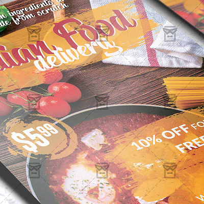 Delivery Italian Food Template - Flyer PSD + Instagram Ready Siz italian food delivery together at home