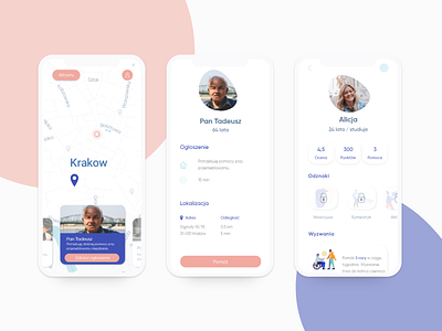 Mobile app for seniors app elderly helping map mobile app profile ui ui design ux ux design young people