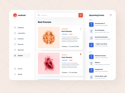 🧠 Medical learning platform app art artwork brain course courses cut out disease education healthcare heart knowledge learning lecture med medical medtech search ui