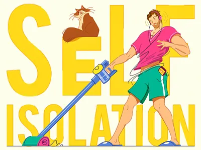 Self-Isolation cat coronavirus fun happy home illustration isolation man self vector vectorart