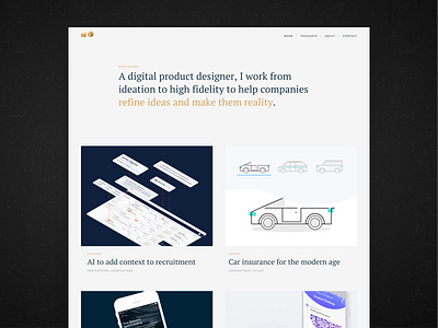 Personal Portfolio - Homepage black branding gold grey logo personal personal branding portfolio portfolio design portfolio page portfolio site portfolio website product designer tiles typography ui designer ux designer web design website