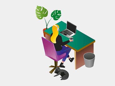 Working from home 02 2d colours design illustration isometric art isometric illustration working space