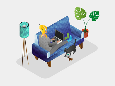 working from home 2d animation colours design illustration isometric art