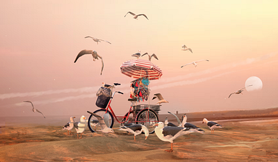 market in the beach 3d 3d art beach bike concept design illustration love market shop sunset