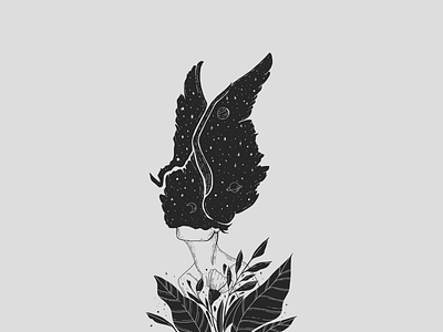Away art away cosmo design doodle dream fantasy galaxy illustration line plants simple wings