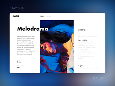 Daily UI 016 - Music Website album dailyui gradient lorde lyrics music music player web