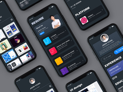 Jason Young Resume App 2 app branding dark design flat icon introduce logo minimal resume ui ux