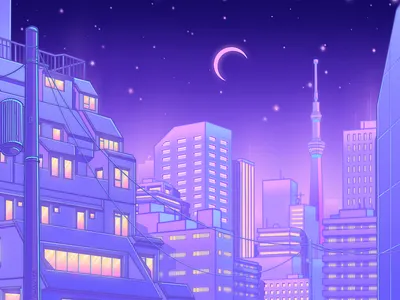 Tokyo Nights 80s aesthetic anime city illustration japan japanese art lavender pastel sailormoon