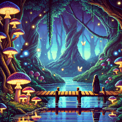 Mystical Enchanted Forest in Pixel Art forest in pixel art