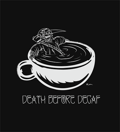 Death Before Decaf art cafe coffee death decaf design design art draw drawing graphic grim grimreaper illustration illustrator mug reaper skeleton skull stipple swim
