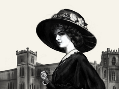 Cover book illustration art blackwhite castle cover digital greyscale illustration portrait published vintage woman