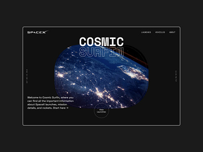 SpaceX Cosmic Surfin - 01 design graphic design space spacex typography ui ui ux ui design universe user experience user interface user interface design visual design web design website website concept website design