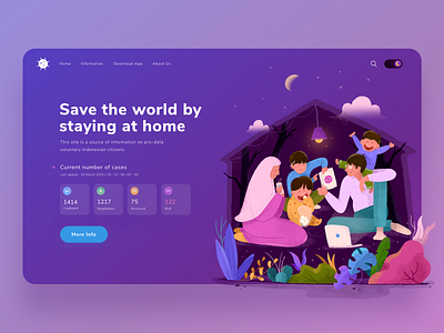 Stayhome Landing Page Exploration brush colorful corona design desktop family flat gradient illustration landing page procreate stayhome texture ui ux virus web