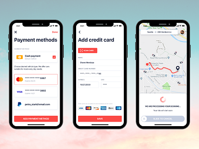 Payment Method Flow Screens For Taxi Customer App cab booking app mobile app taxi booking app uiux