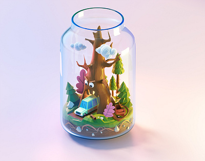 Hungry tree 3d 3d art cartoon character design designs forest illustration low poly lowpoly tree ui